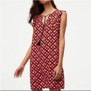 LOFT Red, Black & Cream Flutter Sleeve Summer Dress Sz S